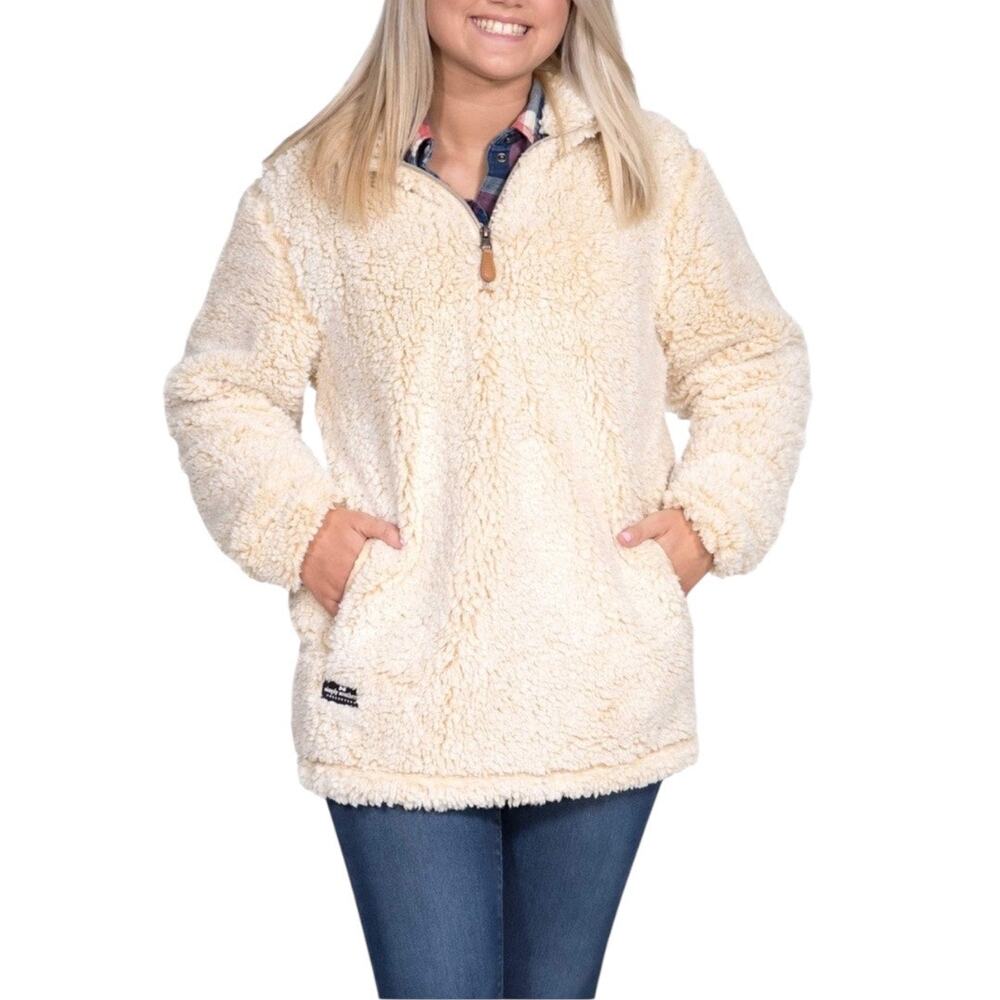 Simply Southern Women's Medium Cream 1/4 Zip Faux Fur Fleece Jacket Pullover